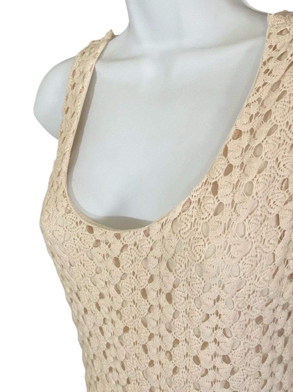 Forever 21 Cream Crochet Knit Maxi Dress M Boho Resort Festival - Picture 6 of 11